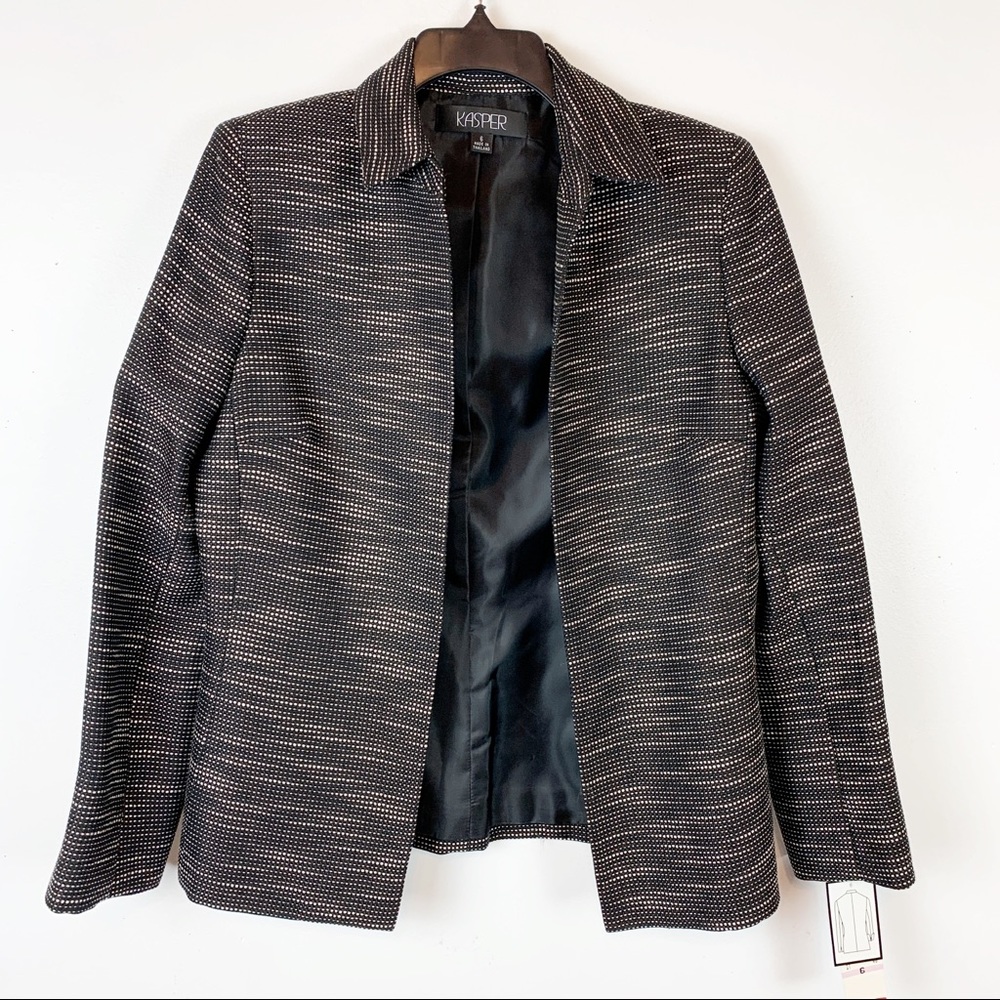 NWT KASPER BLACK WHITE TWEED BLAZER SIZE 6